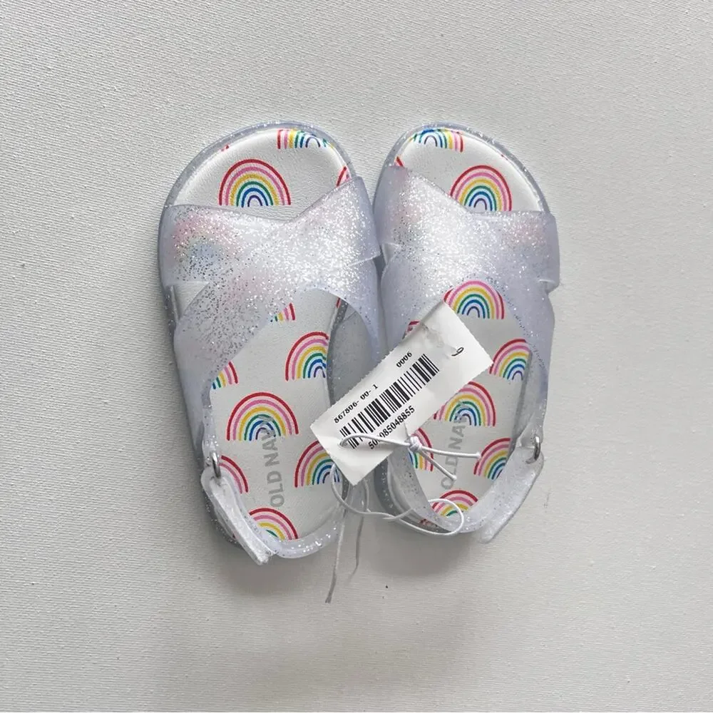 Old Navy Toddler Girl Glitter Rainbow Print Double Ankle Strap Sandals Sz 6
